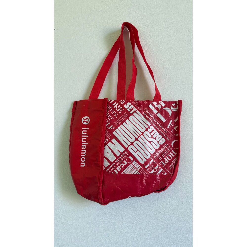 Lululemon Red Reusable Shopping Tote Bag Manifesto Logo Shopper Gym